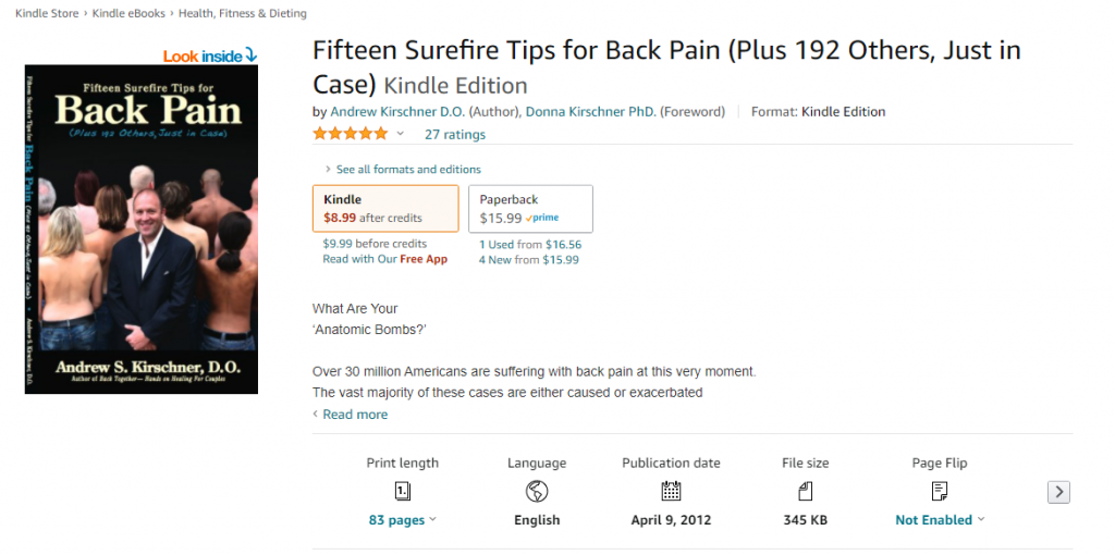 Book: Fifteen Surefire Tips for Back Pain (Plus 192 Others, Just in Case)